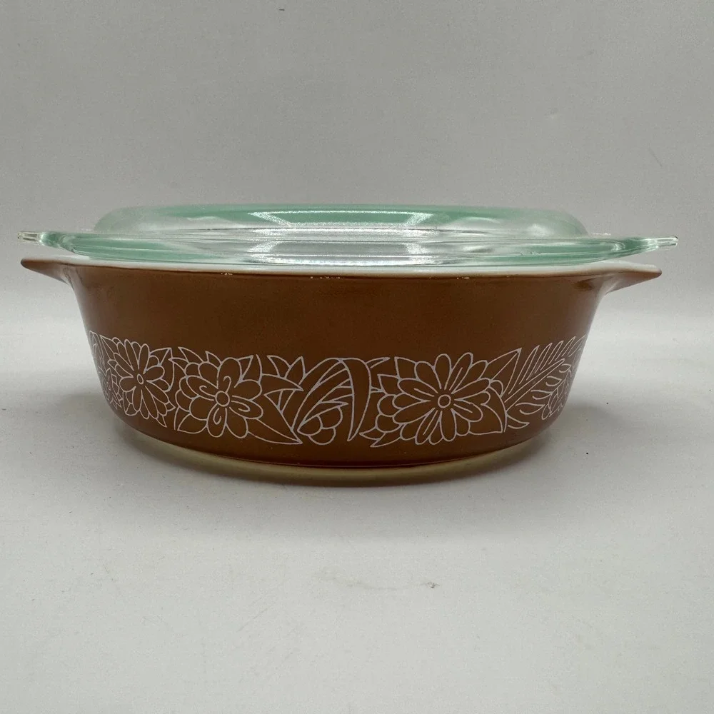 Pyrex Woodland Casserole Dish 500ml Brown White Floral 471-B with Lid 470-C